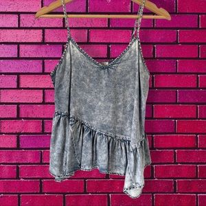 FOREVER 21 Acid Washed Ruffle Tank
